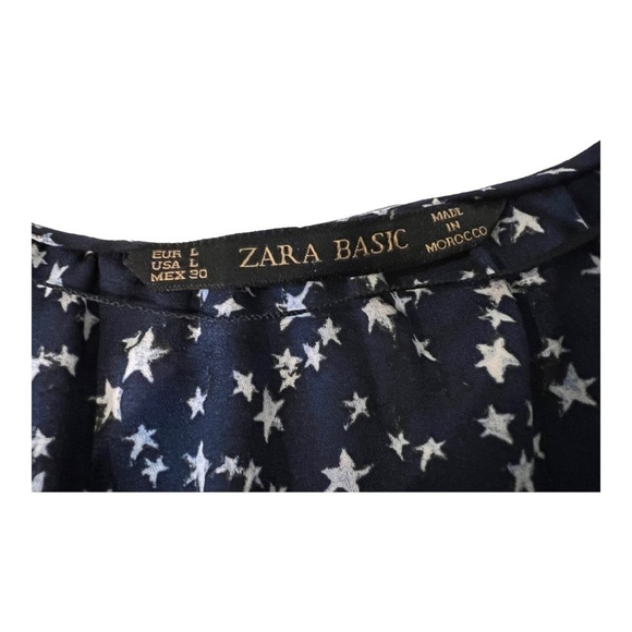 Zara Navy Blue Star Button Up Blouse Long Sleeve Large - Picture 6 of 11